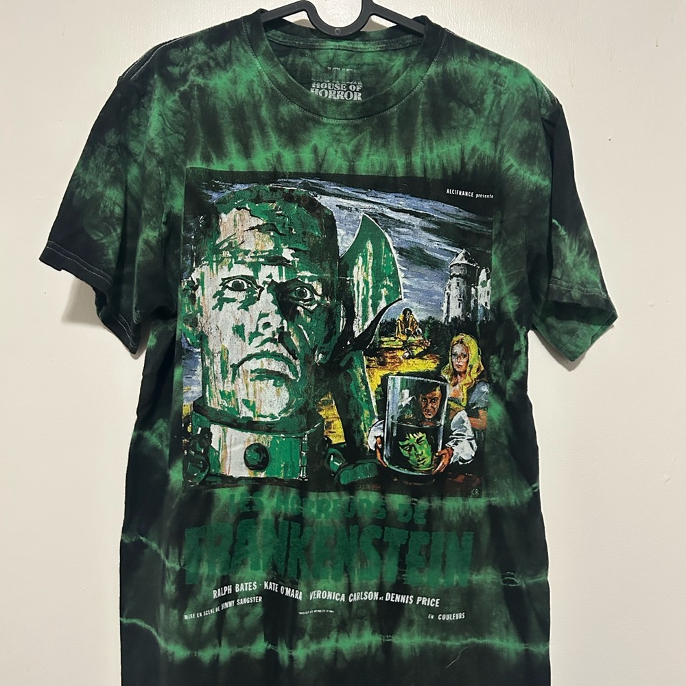 Green and Black Tie-dye Frankenstein Graphic Tee